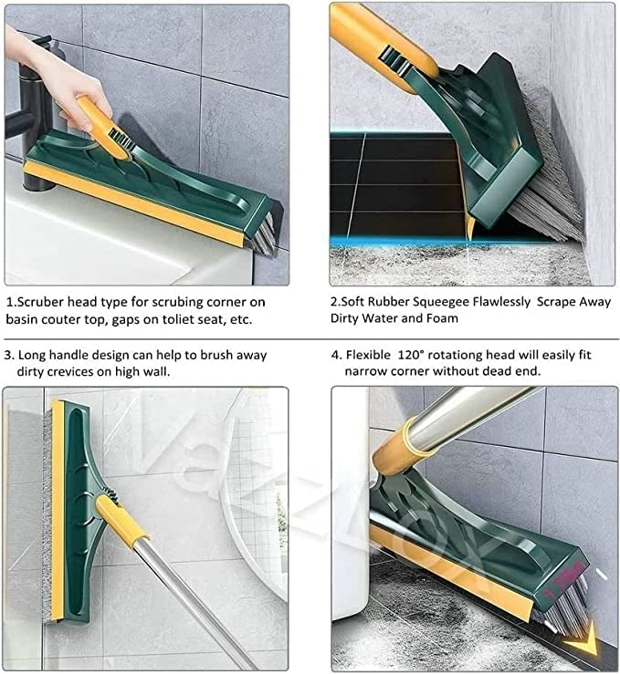 2 In 1 Bathroom Tiles Floor Cleaning Brush & Wiper Long Handle 120°