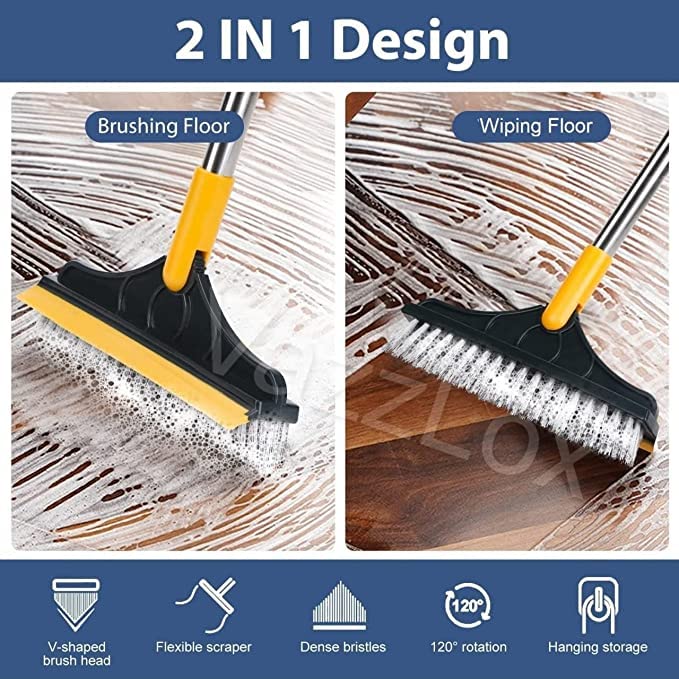 2 In 1 Bathroom Tiles Floor Cleaning Brush & Wiper Long Handle 120°